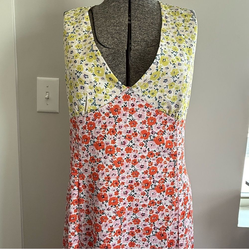 Colorblock Floral V-Neck Maxi Dress Size Large - Picture 3 of 9